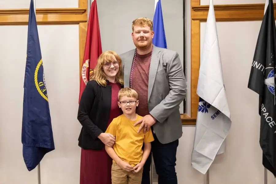 Lucas Landis, U.S. Army veteran and founder of Wurth Brothers Septic Services, with his family